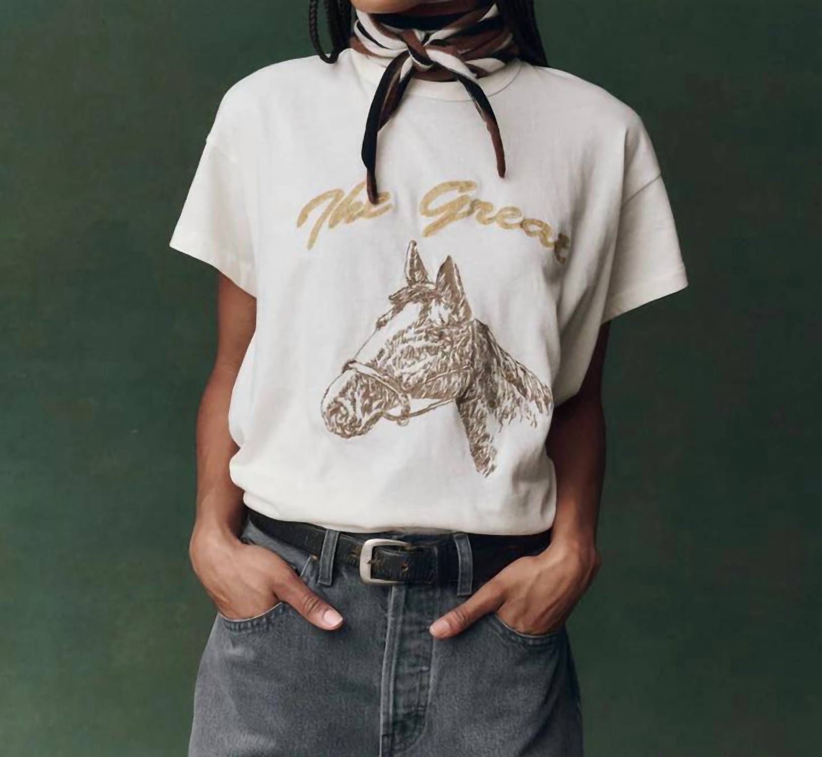 The Great. - Boxy Crew Tee With Spice Horse Embroidery