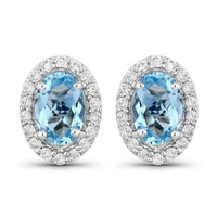 Diana M Jewels Women's Oval Natural Aquamarine Stud Earrings (0.90 Ct) - Delicate in 14k white gold - women's jewelry