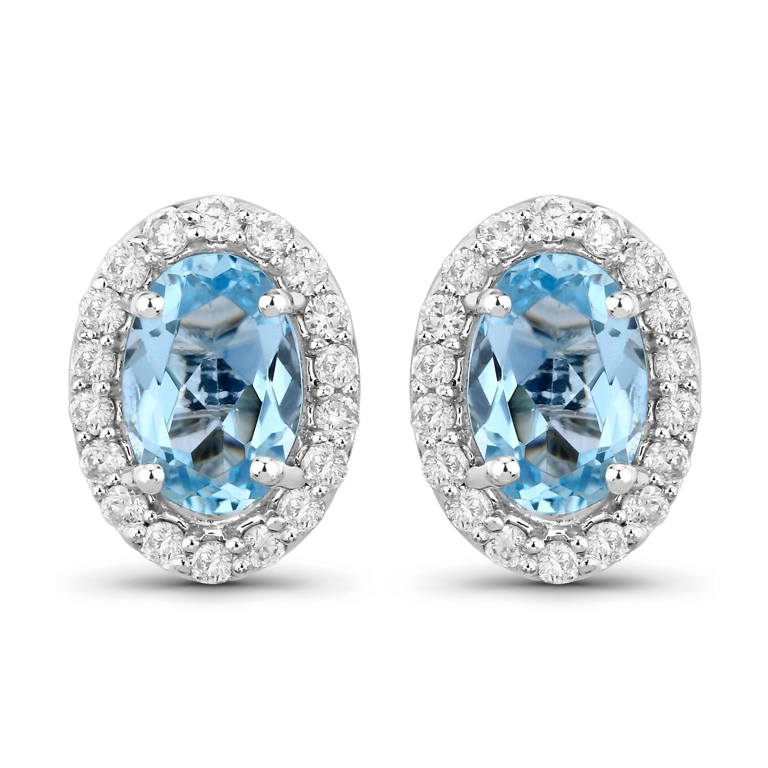Diana M Jewels Women's Oval Natural Aquamarine Stud Earrings (0.90 Ct) - Delicate in 14k white gold - women's jewelry