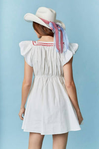 Peach Love - Adeline Bows Down Puff Sleeve Mini Dress