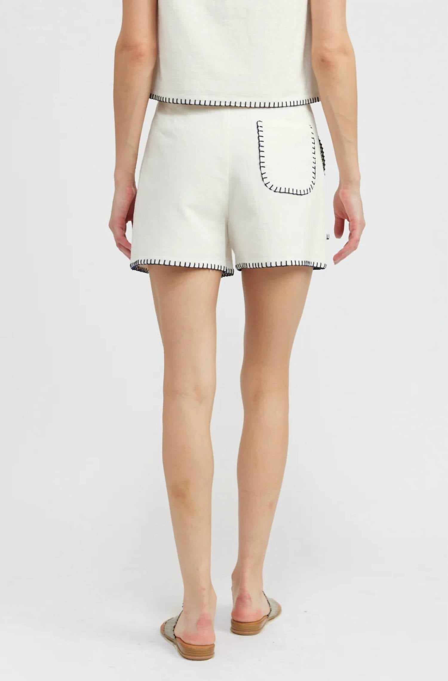 En Saison Dawson Linen Shorts in white navy - women's shorts - detail view