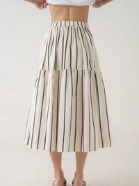 Elle Grey - Striped Flowy Tiered Midi Skirt