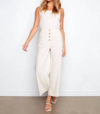 Charlie B - Stretch Linen Wide Leg Button Front Pants