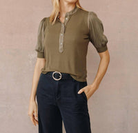 Bella Dahl - Short Sleeve Placket Mixed Shirt