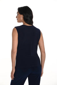 Frank Lyman Sleeveless Cowl Neck Shirt in navy - women's tank top - detail view