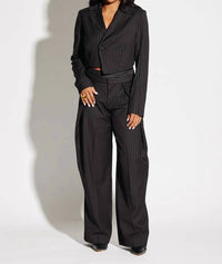 Circular Path - Asymmetric Crop Pinstripe Blazer