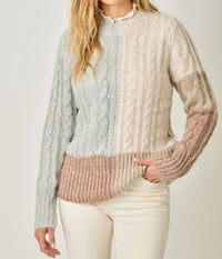 mystree Color Block Cable Knit Sweater in oatmeal mauve - women's sweater - view 5