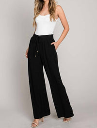 ALLIE ROSE Drawstring Wide Leg Pant - Plus in black - women's pants - alternate view