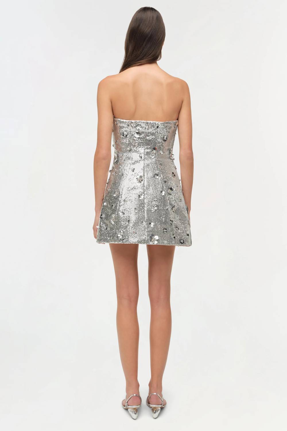 SIMKHAI Arta Sequin Dress in silver - women's dress - detail view
