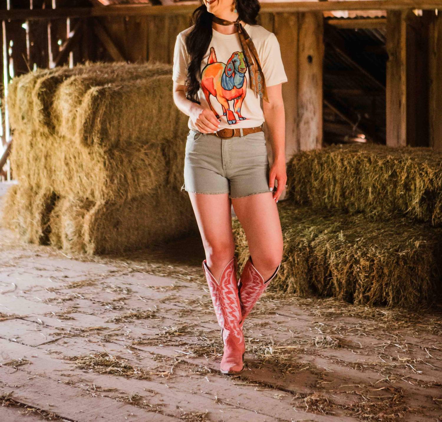 BELLA + CANVAS Pop Of Color Goat Graphic Tee in white - women's t-shirt - detail view