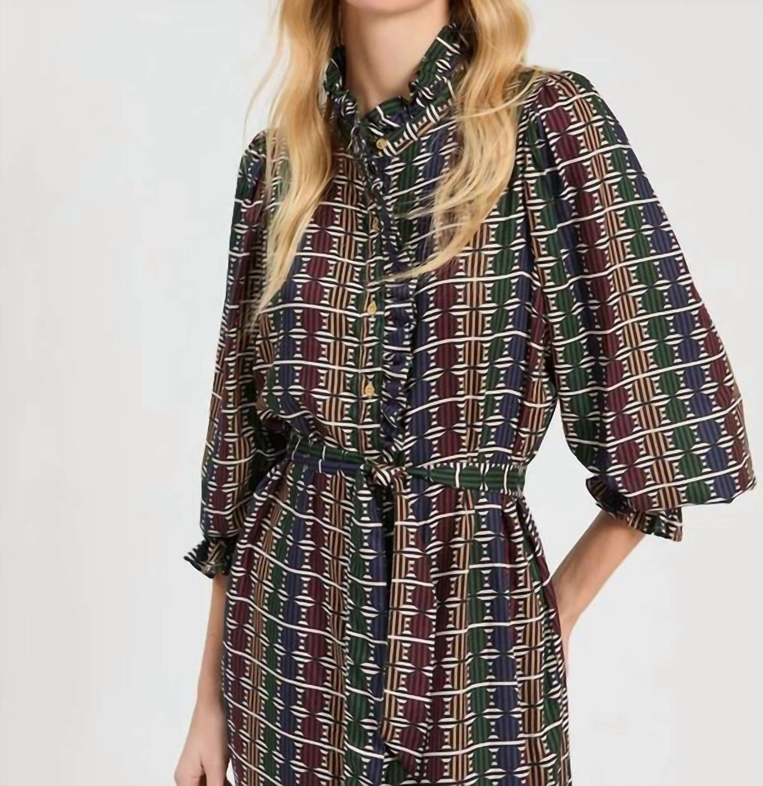 Vilagallo - Geo Circle Stripe Midi Dress
