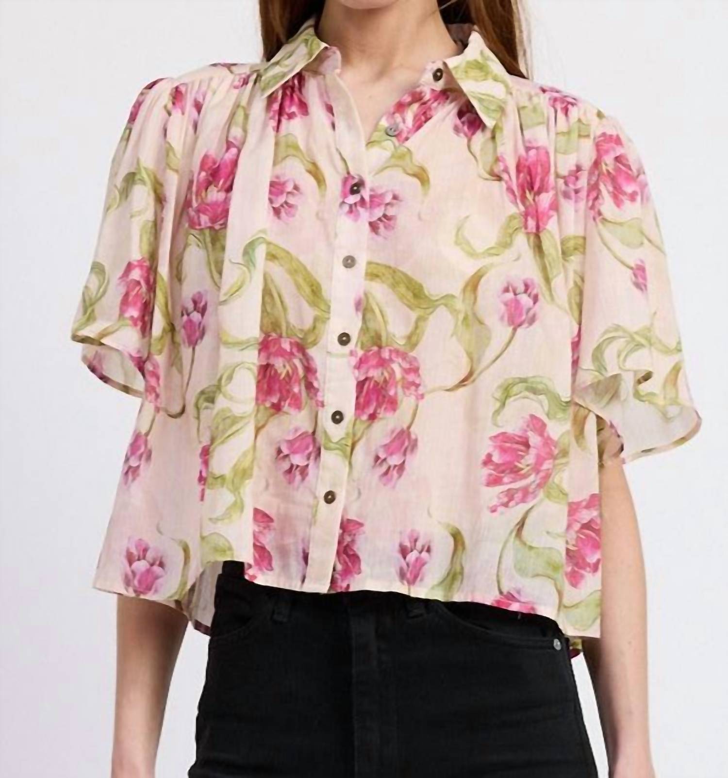 En Saison - Lois Button Front Swing Top