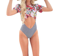 Lia Sahara - Women's Cut Out One Piece + Puffed Short Sleeves