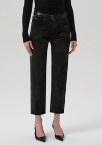 Citizens of Humanity Delfina Velvet High-rise Straight Leg Jeans in olive leaf - women's jeans - alternate view