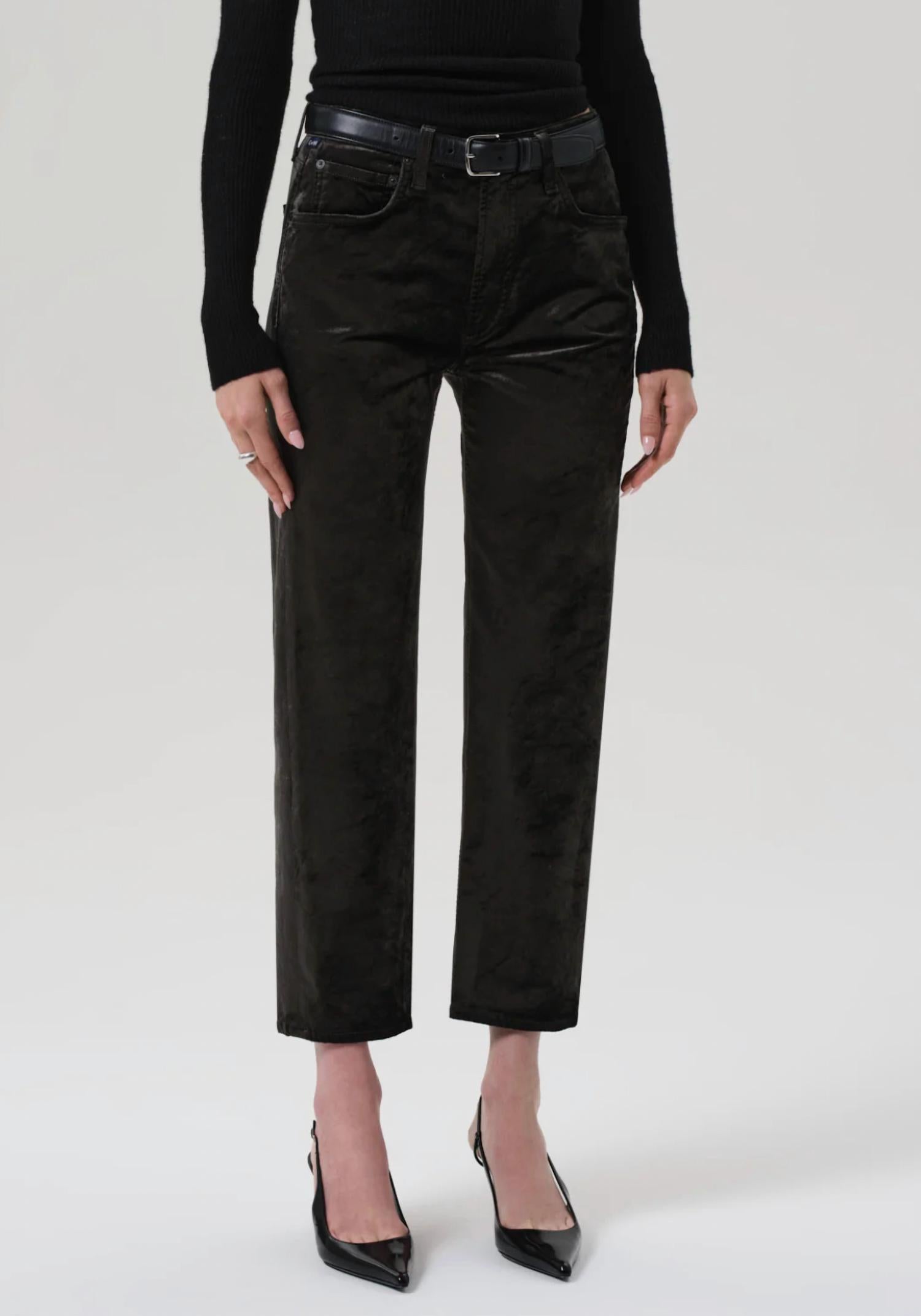 Citizens of Humanity Delfina Velvet High-rise Straight Leg Jeans in olive leaf - women's jeans - alternate view