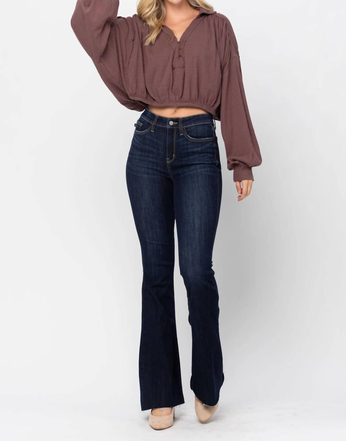 Judy Blue - High Waist Raw Hem Flare Jeans