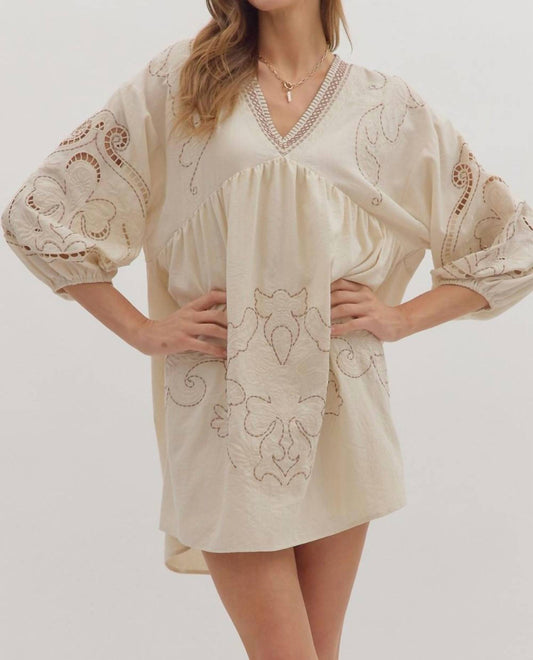 Entro - Floral Embroidered 3/4 Sleeve Mini Dress