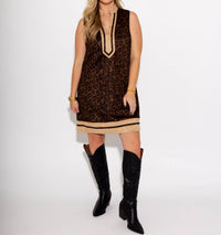 THML Wild Edge Colorblock Cheetah Dress in brown - women's dress