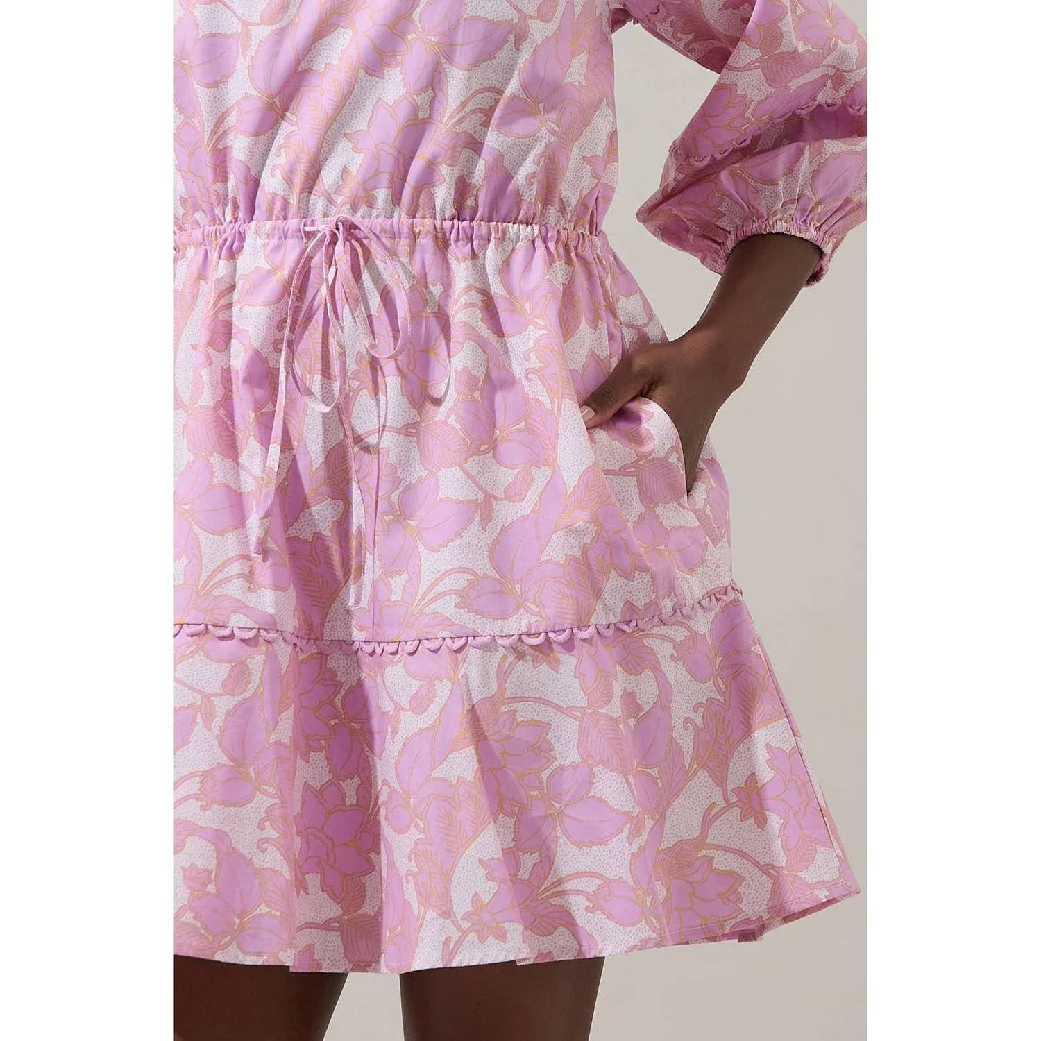 Sugarlips - Daney Floral Dabria Split Neck Mini Dress