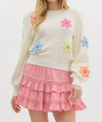 Entro - Multicolor Floral Appliqué Sweater