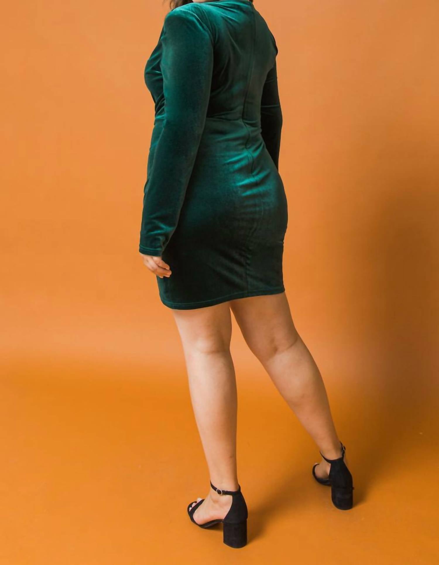 FLYING TOMATO A Plus Size Velvet Mini Dress in green - women's dress - detail view