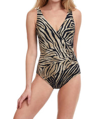Gottex Wildlife Surplice One Piece Bikini in black gold - women's swimwear