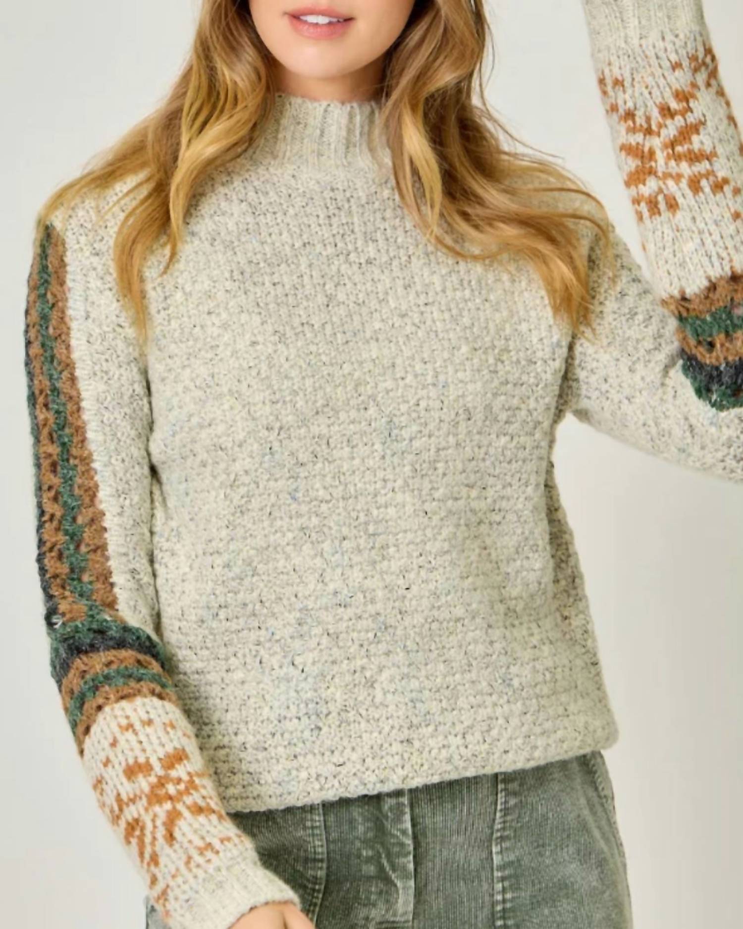 Mystree - Mock Neck Fair Isle Cuff Sweater
