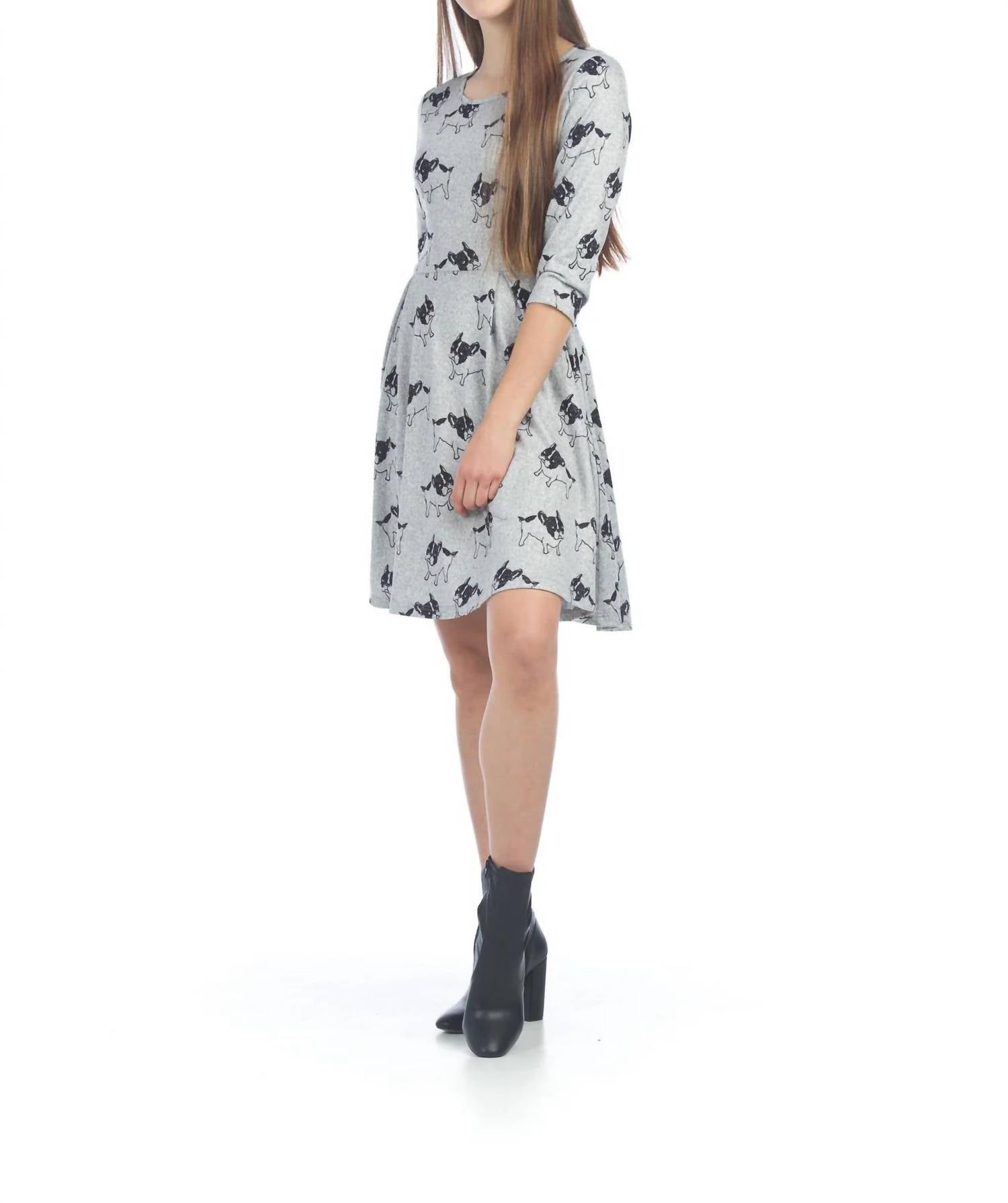 Papillon - French Bull Dog Print Sweater Dress