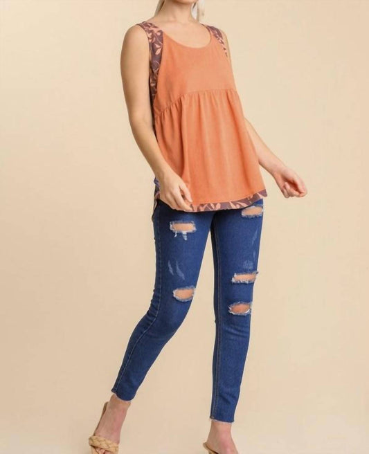 Umgee - Mixed Print Babydoll Tank Top