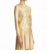 Oscar de la Renta Long Sleeve Foil Lace Embroidered Cardigan in gold - women's cardigan - alternate view