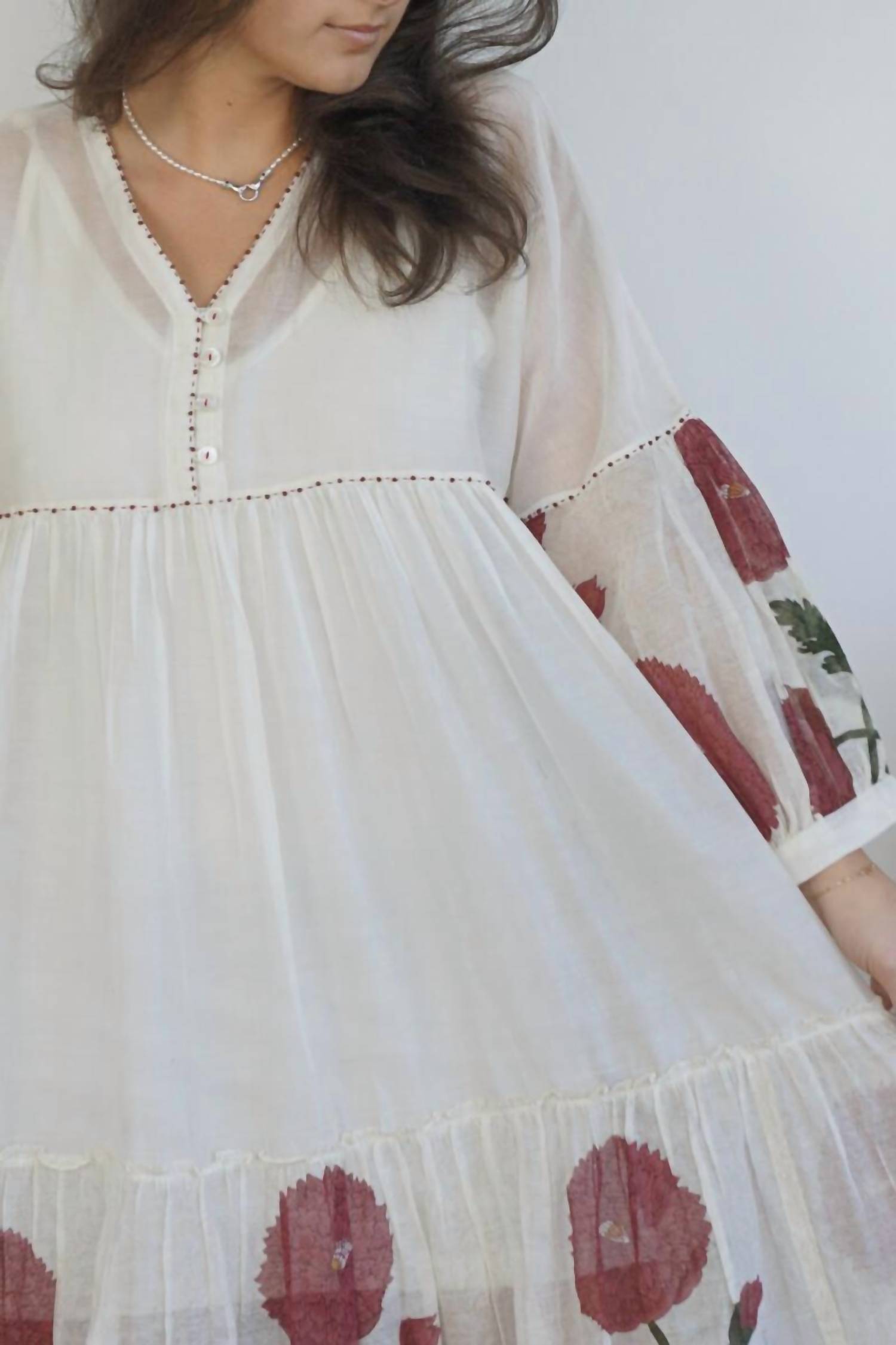 NIBI MTK Gia Midi Dress in cream rose - women's dress - alternate view