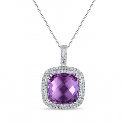 Diana M Jewels - 4.17 Cts Amethyst Double Halo Pendant