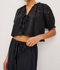Rails Lizbeth Floral Eyelet Top in black - women's blouse - detail view