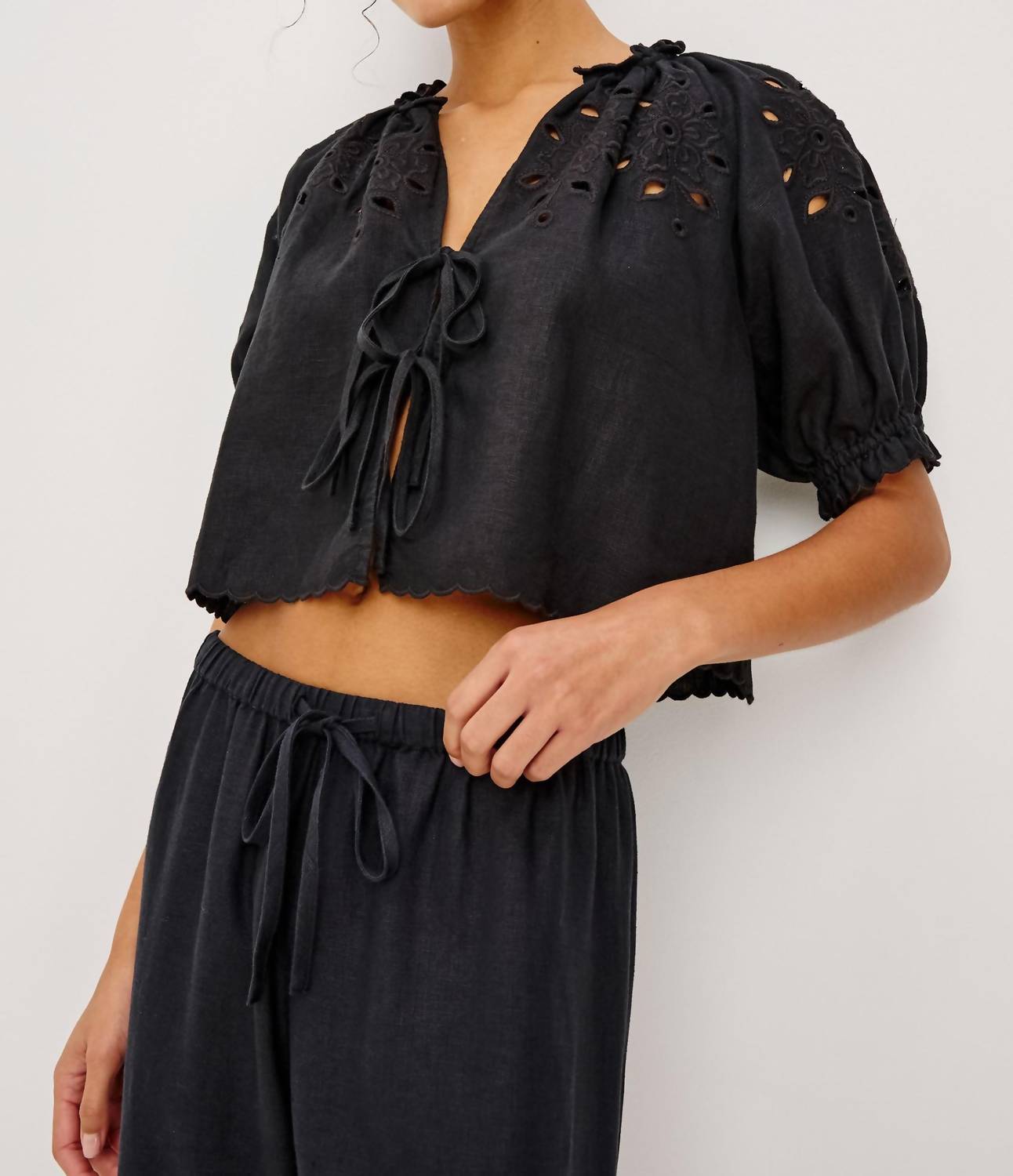 Rails Lizbeth Floral Eyelet Top in black - women's blouse - detail view