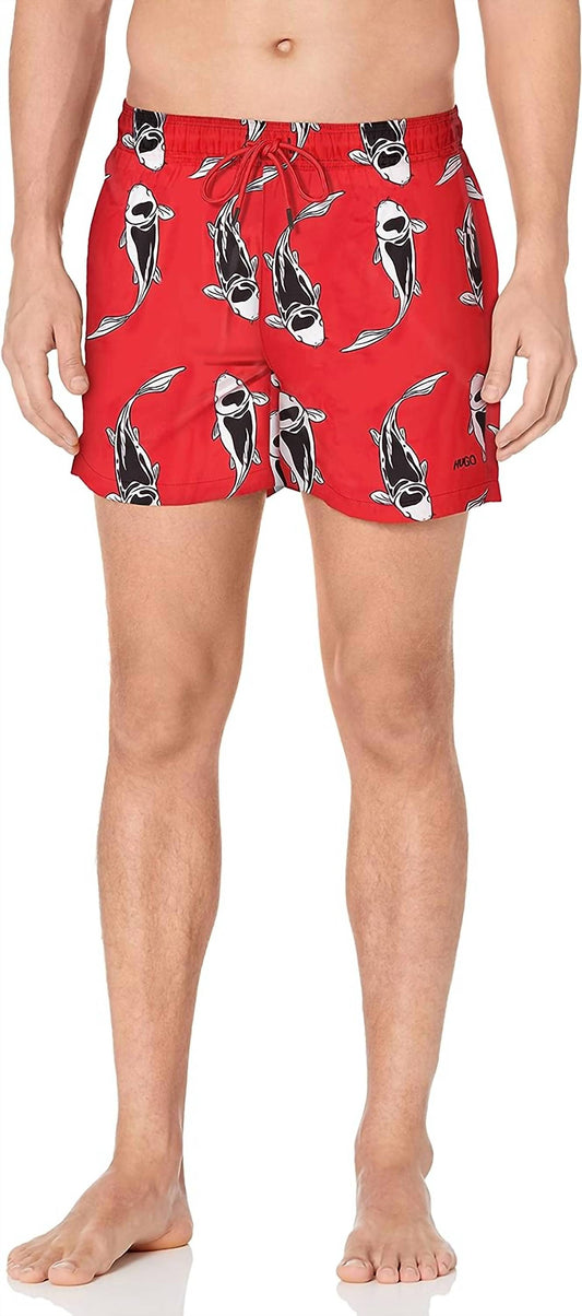 MEN'S FISH ANIMAL PRINT DRAWSTRINGS WAIST SWIM SHORTS