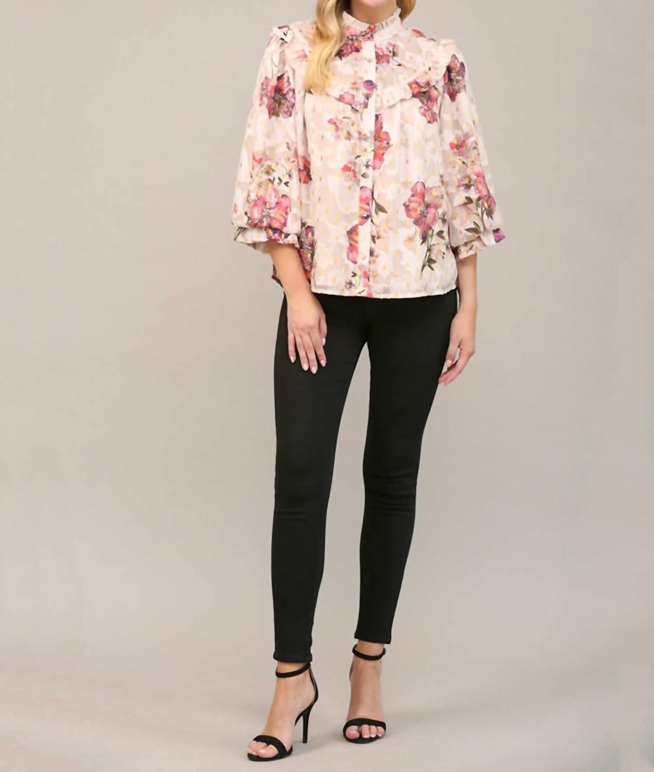 Fate Metallic Floral Chiffon Sleeve Blouse in cream - women's blouse - view 5