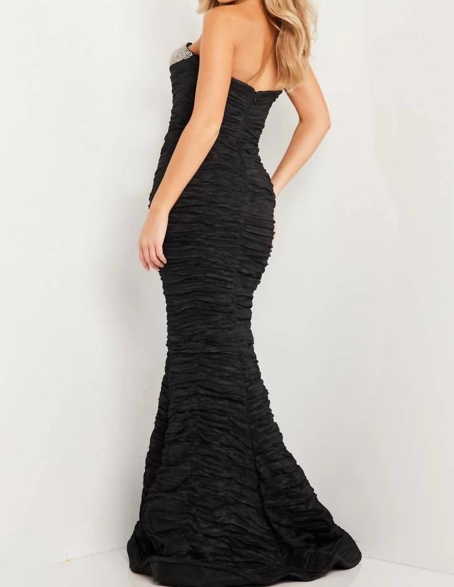 JOVANI Strapless Mermaid Formal Gown in black - women's dress - detail view