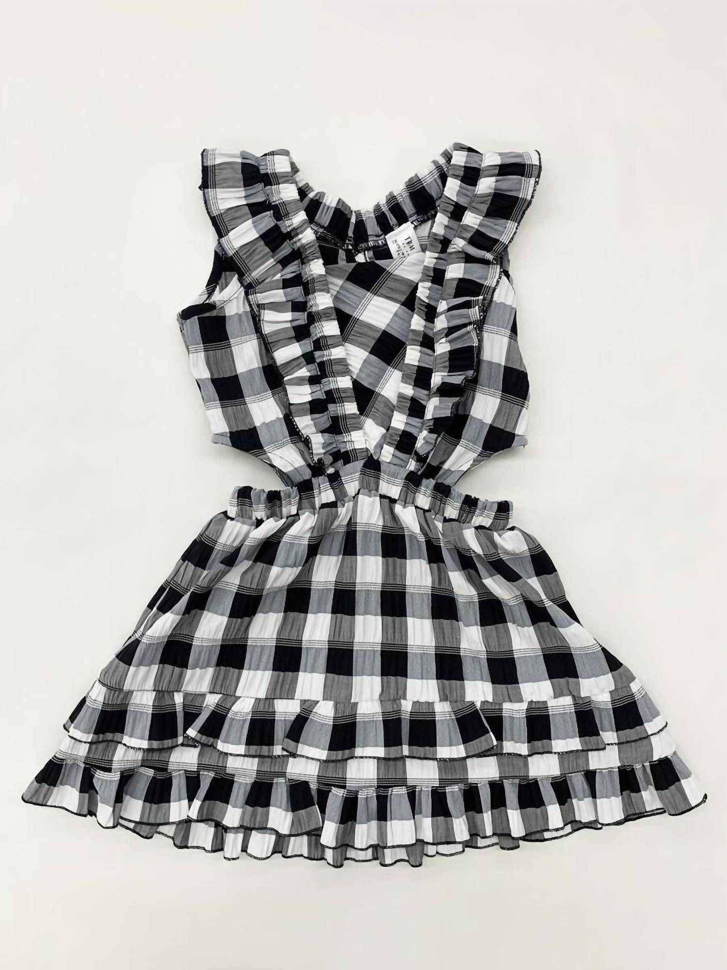 Girls Ruffle Check Dress with Side Cutout Dress