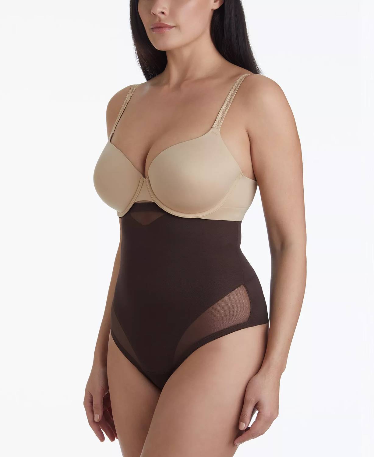 Miraclesuit Sexy Sheer Shaping Extra Firm Control High Waist Thong in coffee - women's intimate - detail view