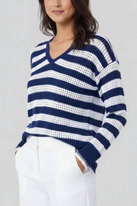 Angel Apparel - Crochet Stripe V-Neck Top