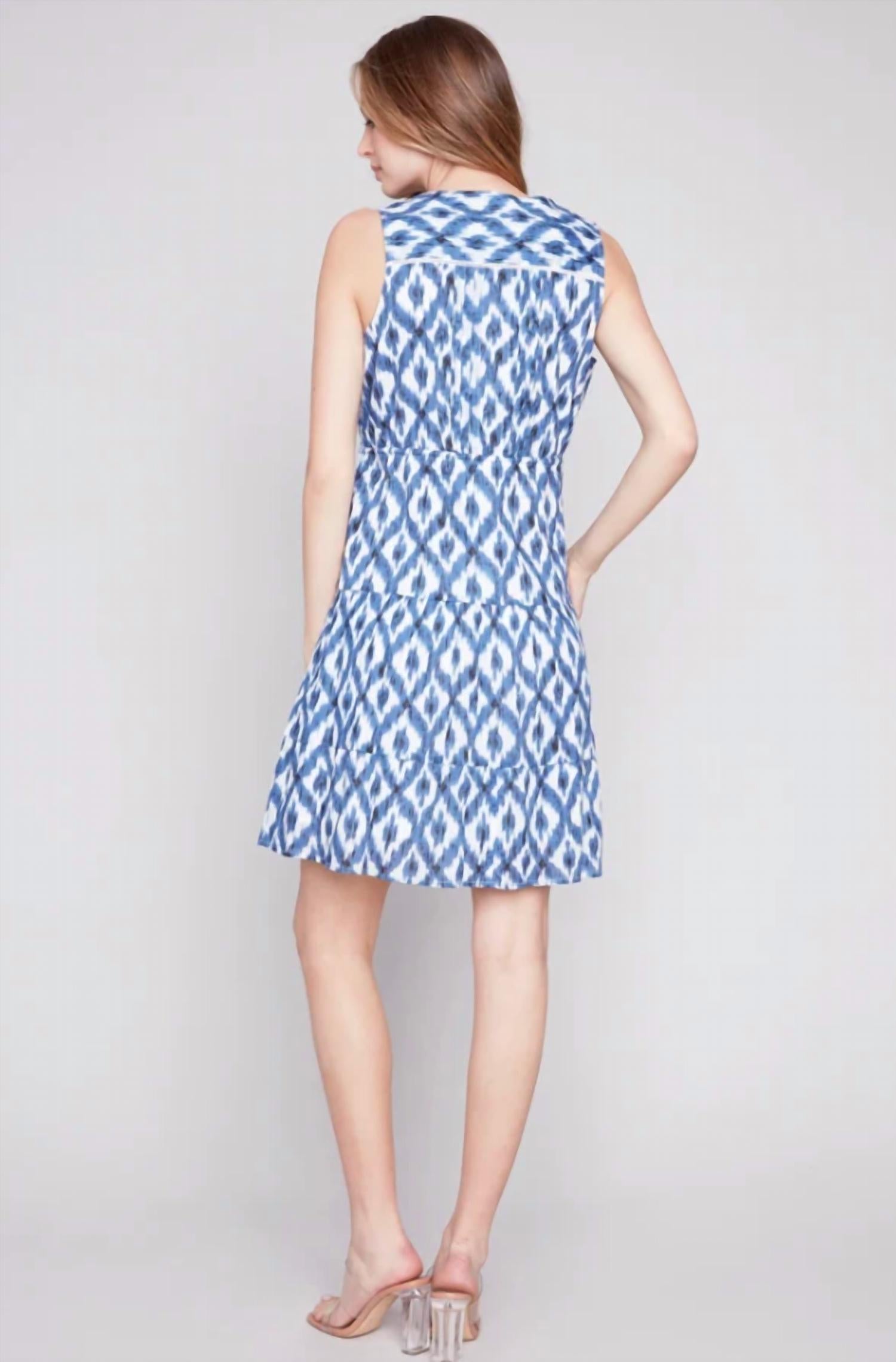 Charlie B - Ikat Print Sleeveless Ruffle Dress