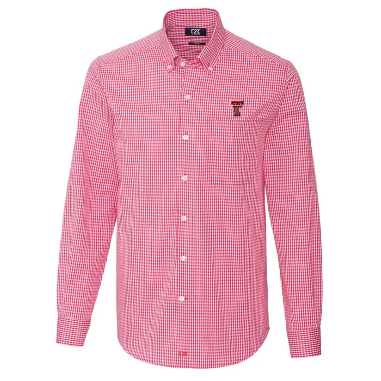 Cutter & Buck Men's Texas Tech Stretch Gingham Button Down in red white - men's shirt