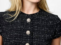 FRENCH CONNECTION Speckled Tweed Pleated Mini Dress in black white - women's dress - alternate view