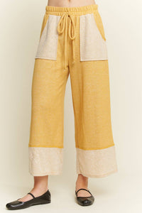 J.Her Washed Elastic Waist Wide Pants in mustard - women's pants - detail view