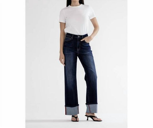 Mica Denim - High Rise Cuffed Wide Leg Blue Jeans