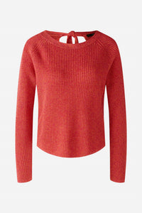 Oui Crew Neck Open-back Ribbon Tie Knit Pullover Jumper in pink orange - women's long sleeve top - alternate view