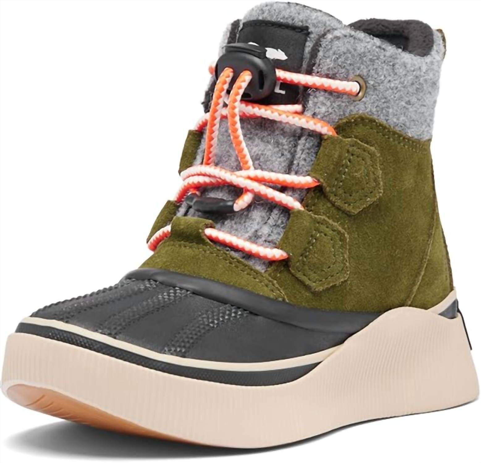 SOREL Youth Out N About Iv Classic Waterproof Boot in utility green black - kids' shoe