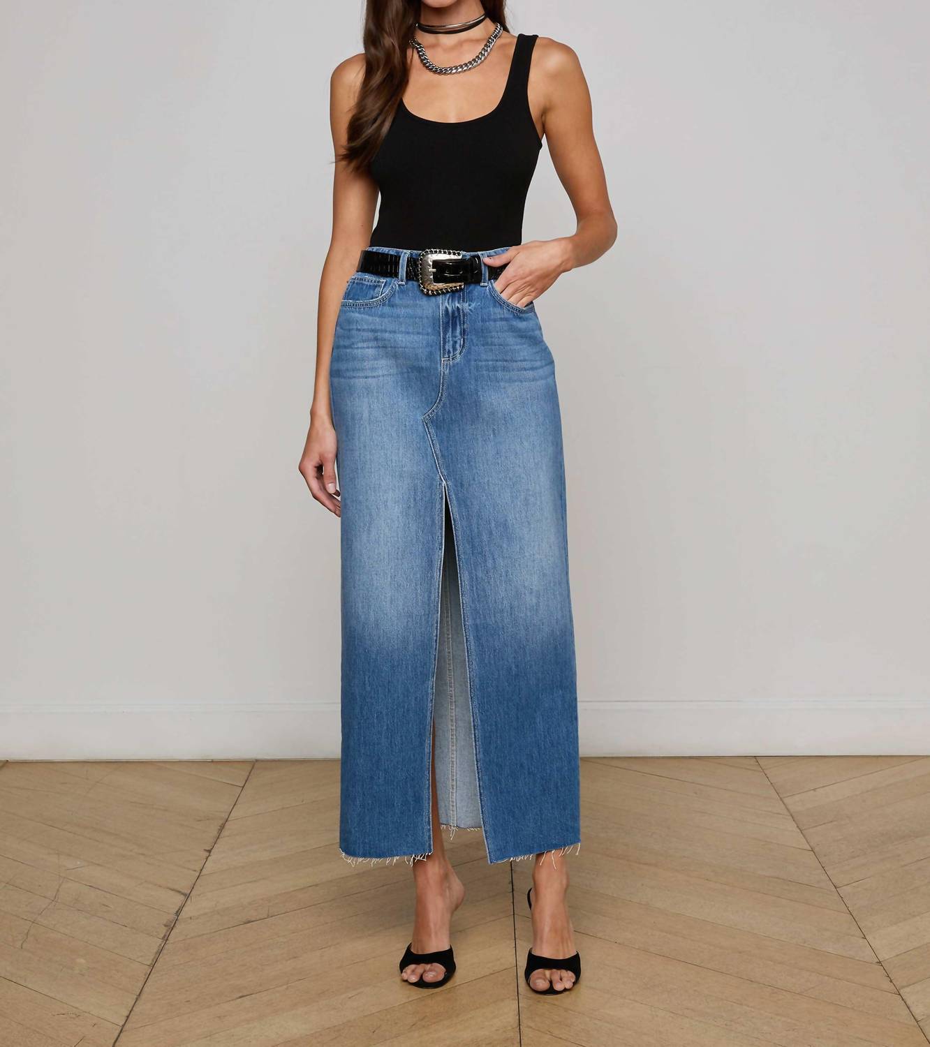 L'Agence Rysa Denim Skirt in woodrow - women's skirt - view 4