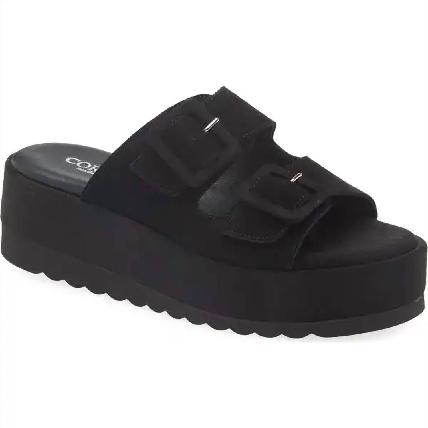 CORDANI Women's Karson 2 Platform Slide Sandal in black suede - women's sandal - detail view