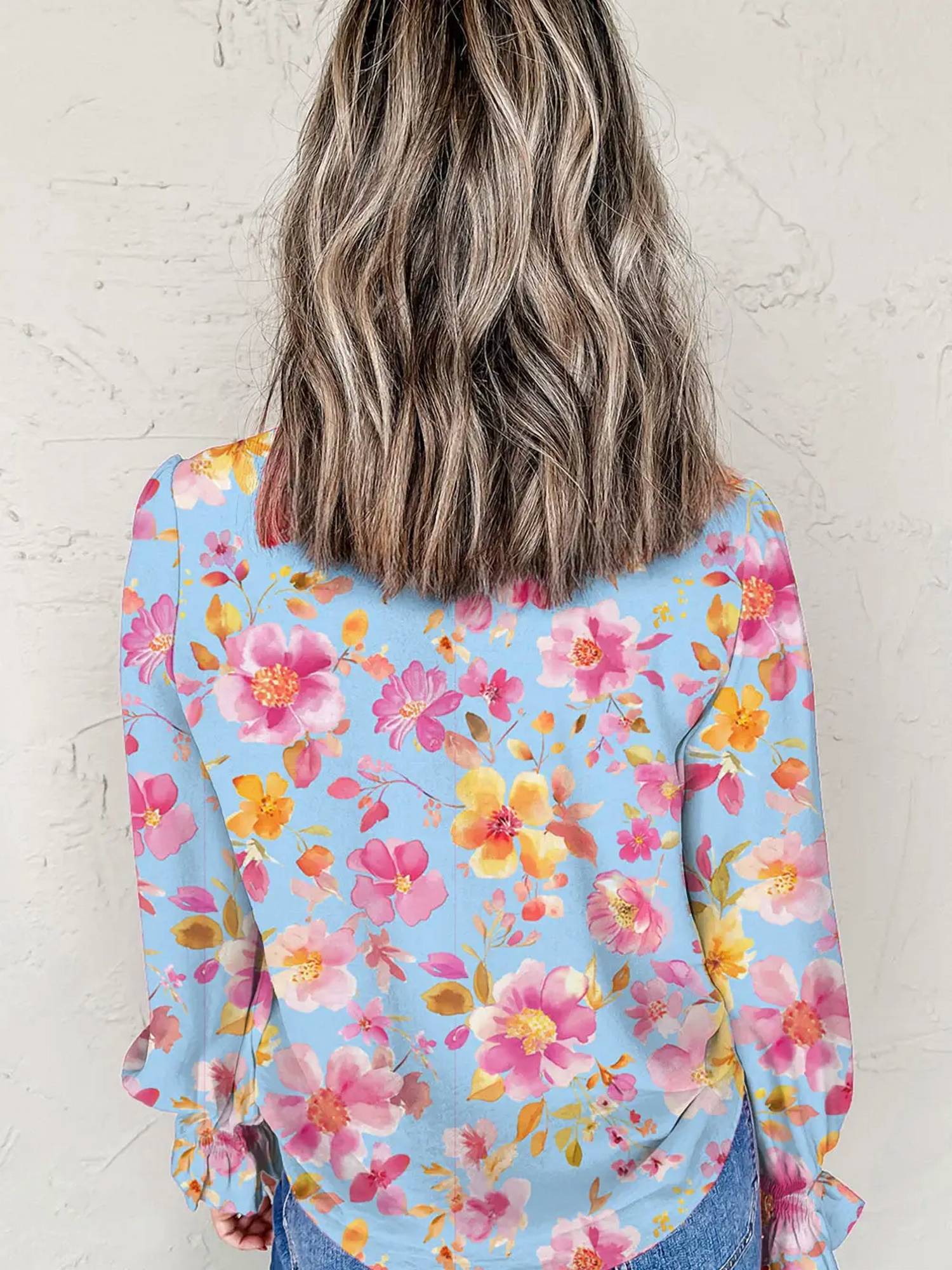 Everyday The Label - Women's Meadow Floral Smocked V-neck Blouse